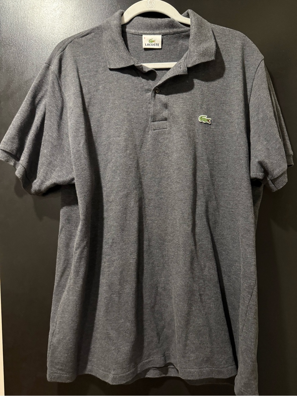 Lacoste Men's Heather Charcoal Polo with Green Crocodile